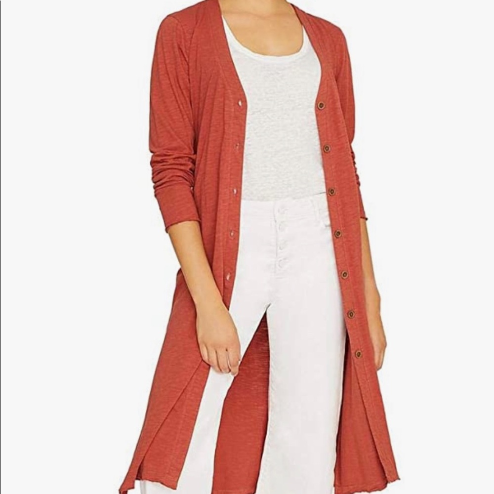 New Sanctuary Rust Long Button-Up Cardigan Small